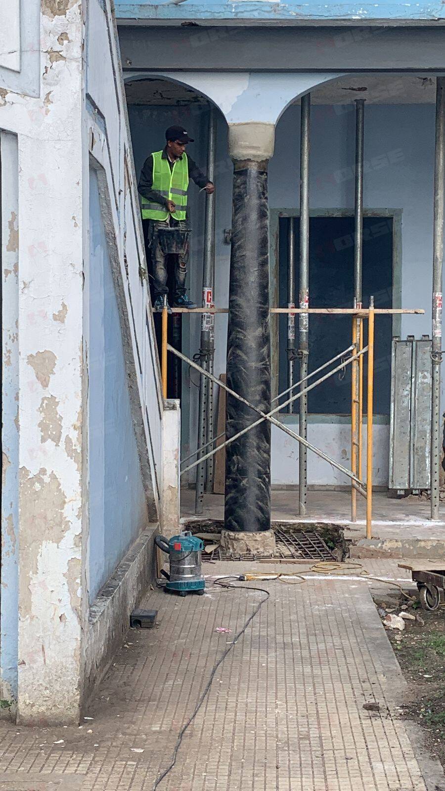 Carbon Fiber Sheet Reinforcement of a Resort Columns